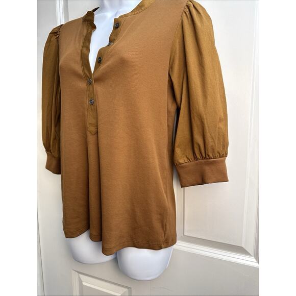 Veronica Beard Brown Coralee Cotton Blend Puff Sleeve Womens Blouse Top Size M - Picture 3 of 10